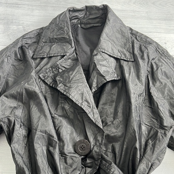 Vintage Weill Black Leather Look Trench Coat Size M - Picture 2 of 6
